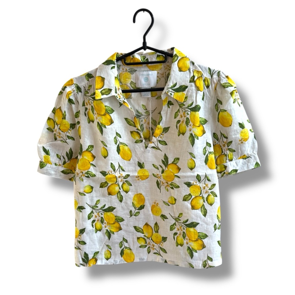 Cynthia Rowley 100% Linen Lemon Print Blouse - Picture 4 of 9
